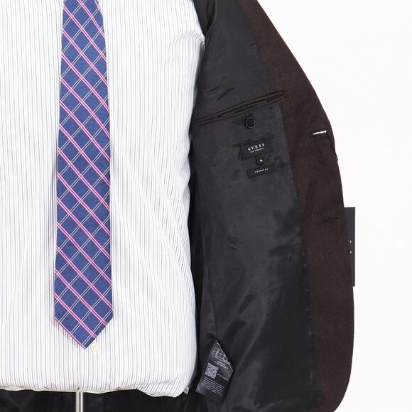 NEW Guess 44-46 Brown Skinny Two Button Blazer Sport Coat Jacket V103 - Picture 10 of 11